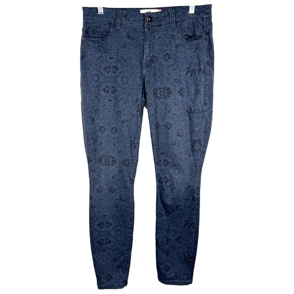 Cabi‎ Size 12 Jeans Skinny All Over Printed Navy Blue Mid Rise Stretch 1636